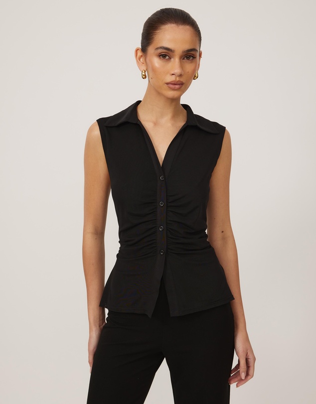 Tussah - Sleeveless Jersey Button Up Top