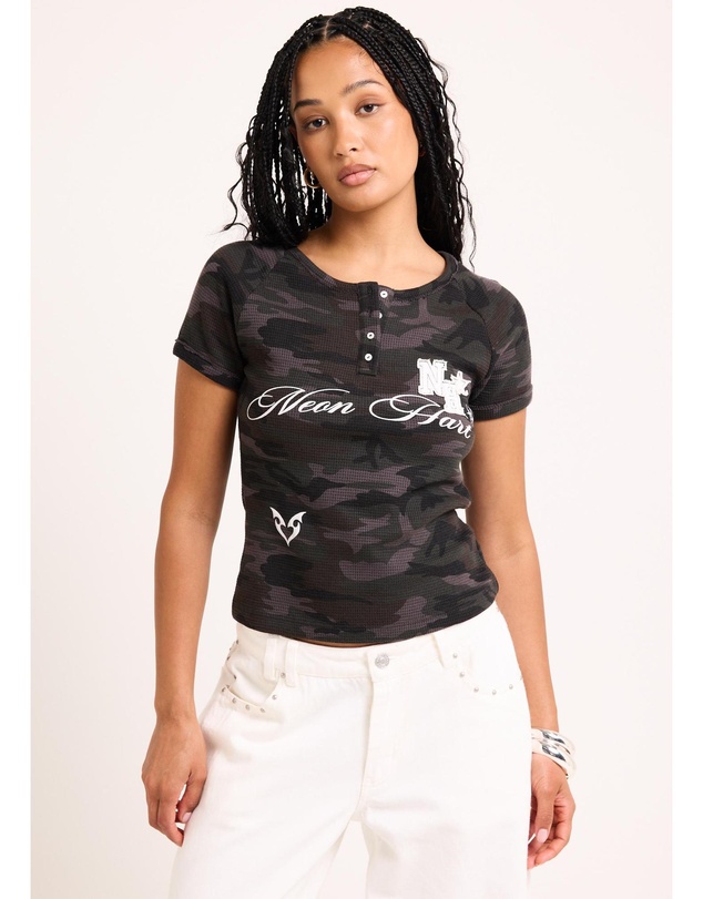 Neon Hart - Waffle Camo Henley T-Shirt