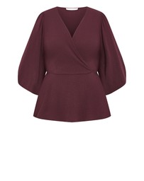 City Chic - Plus size Celina Peplum Top - bordeaux