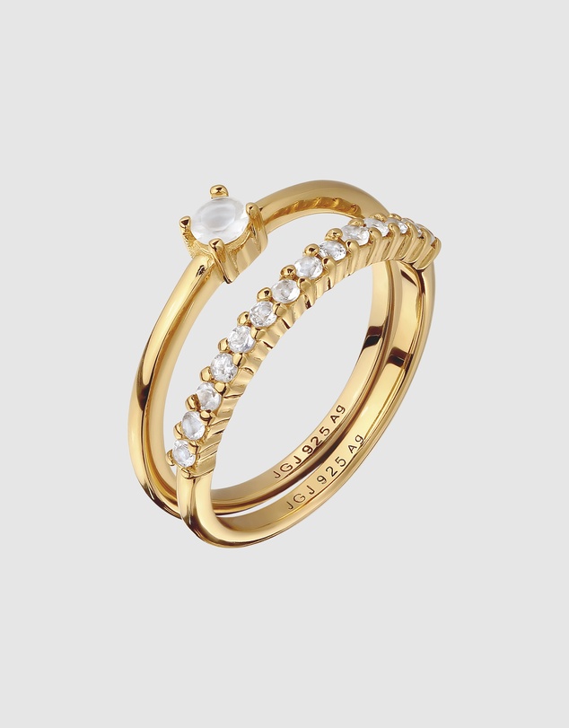 Elli Jewelry - Ring Set Moonstone Celestial 925 Sterling Silver Vermeil