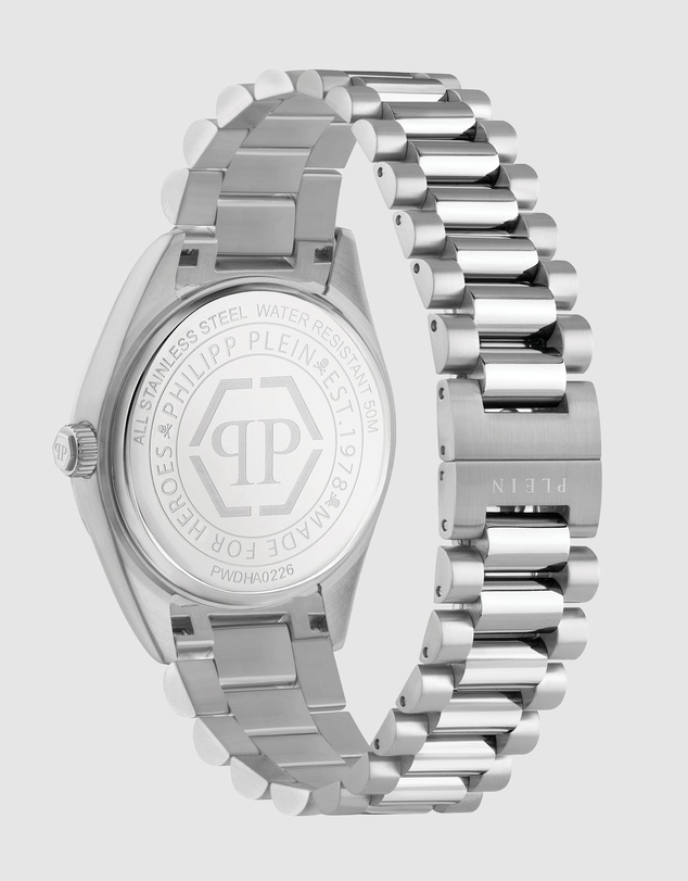 Philipp Plein - Philipp Plein Date Superlative 40mm Blue Dial Recycled Silver-Tone Stainless Steel Bracelet Watch