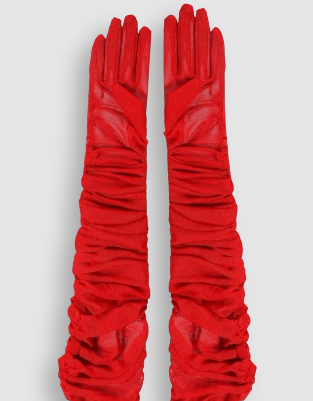 High Heel Jungle - Ariana Ruched Mesh Opera Glove - Red