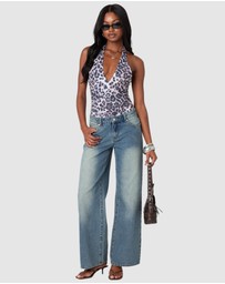 EDIKTED - Alana Leopard Print Halter Bodysuit