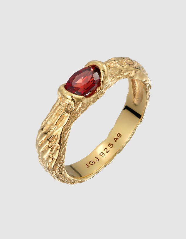 Elli Jewelry - Textured Garnet Cocktail Ring in Gold-Plated 925 Silver