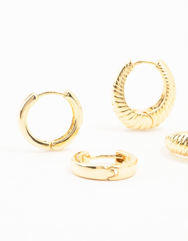 Lovisa - Gold Plated Brass Textured Teardrop Hoops 3-Pack