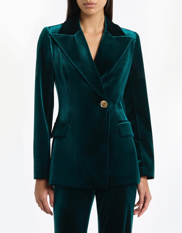 Carla Zampatti - Hunter Green Velvet Longline Jacket