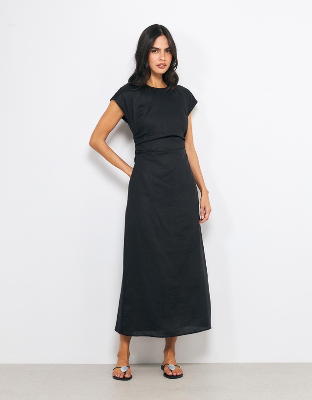AERE - Amel Ruched Extended Sleeve Midi Dress