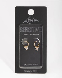Lovisa - 24 Carat Gold Plated Surgical Steel Butterfly Sleeper Earrings