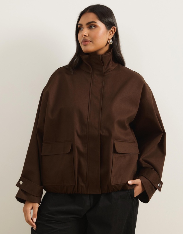Atmos&Here Curvy - Taya Funnel Neck Twill Bomber Jacket