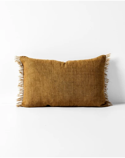 Aura Home - Vintage Linen Fringe Rectangle Cushion