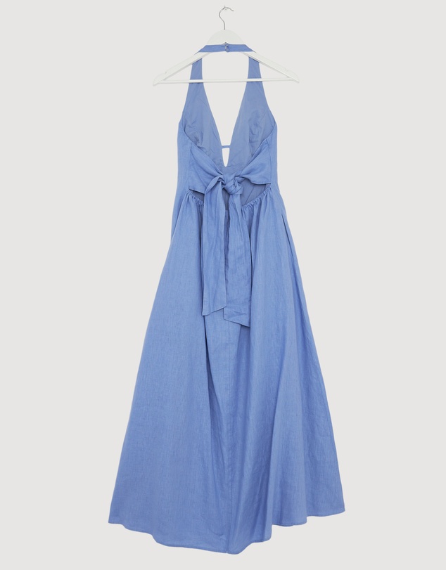 Revibe - Repaired AERE Odele Linen Halter Midi Dress - AU 10