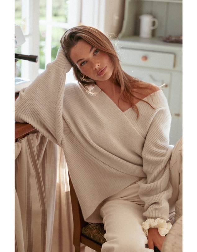 Petal & Pup - Stanton Oversized Wrap Sweater - Light Grey