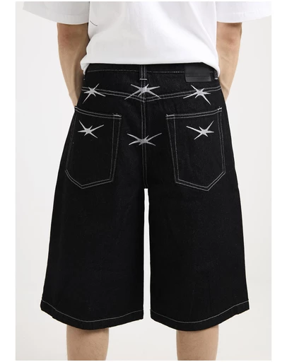 Black Noise White Rain - Aim Denim Shorts