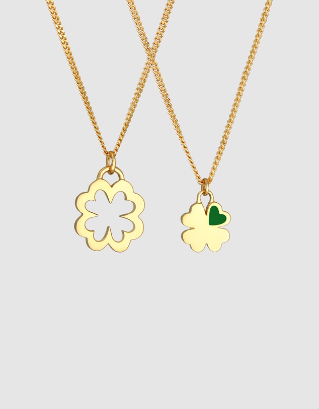 Elli Jewelry - Cloverleaf Mother and Daughter Necklace Set in Gold-Plated 925 Silver