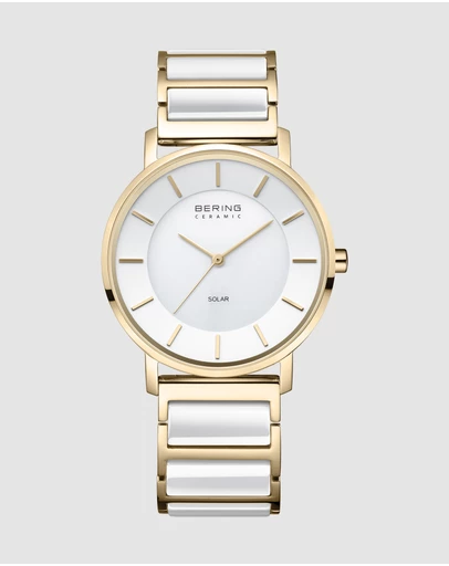 Bering - Bering Solar 41mm White Dial Two Tone Ceramic Strap Watch