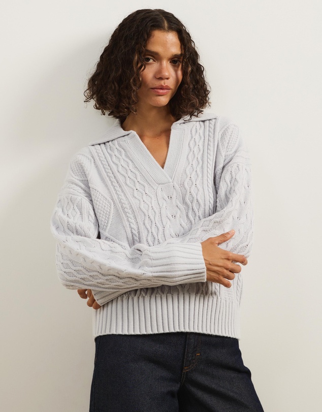 Atmos&Here - Faye Cable Knit Pullover with Collar