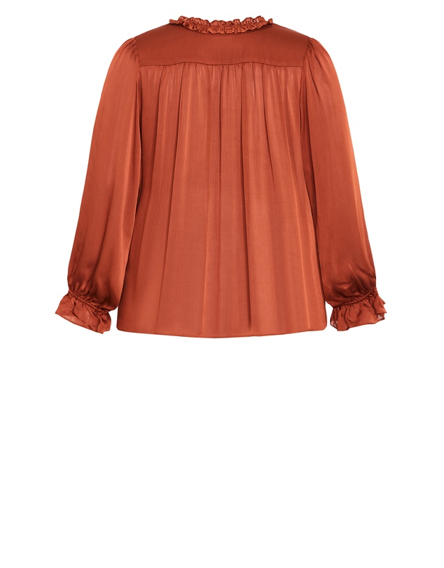 City Chic - Plus size Maia Ruffle V Neck Top - toffee