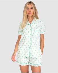 Sant And Abel - Women's Green Palm Tree Short Sleeve Pajama Set