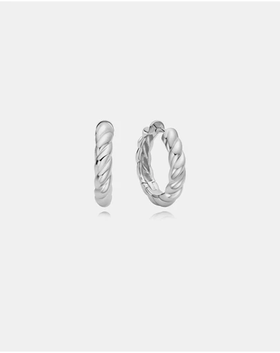 Ania Haie - Ania Haie Silver Twisted Huggie Hoop Earrings