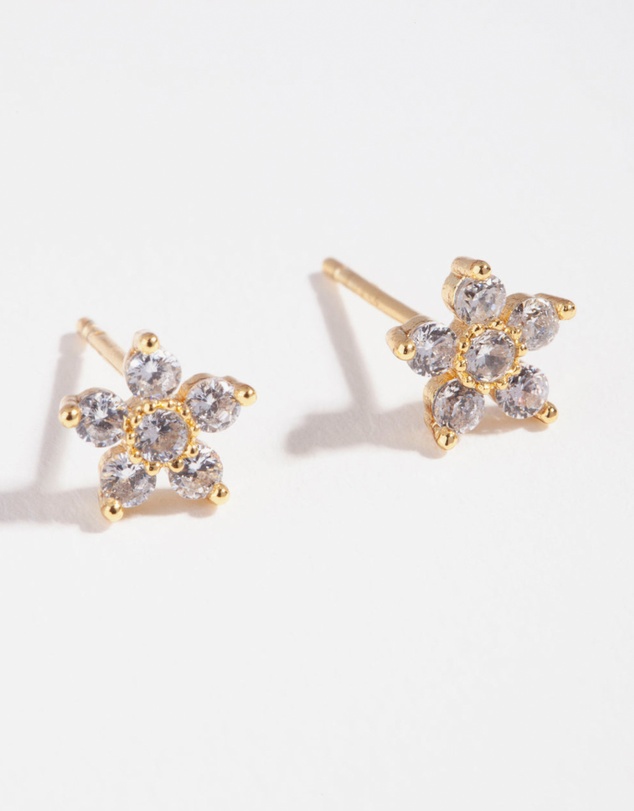 Lovisa - Gold Plated Sterling Silver Cubic Zirconia Flower Stud Earrings