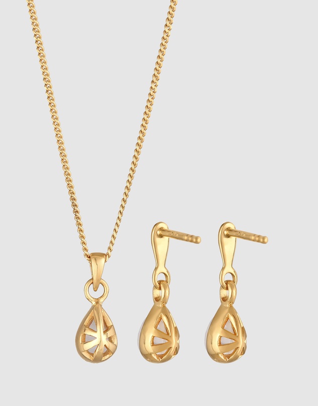 Elli Jewelry - Moonstone Jewellery Set in Gold-Plated 925 Silver