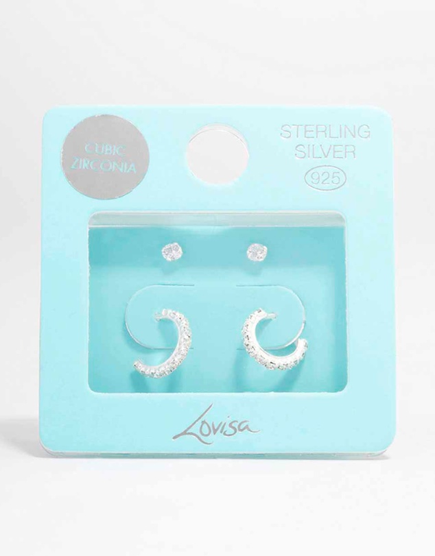 Lovisa - Sterling Silver Cubic Zirconia Stud & Hoop Earring Pack