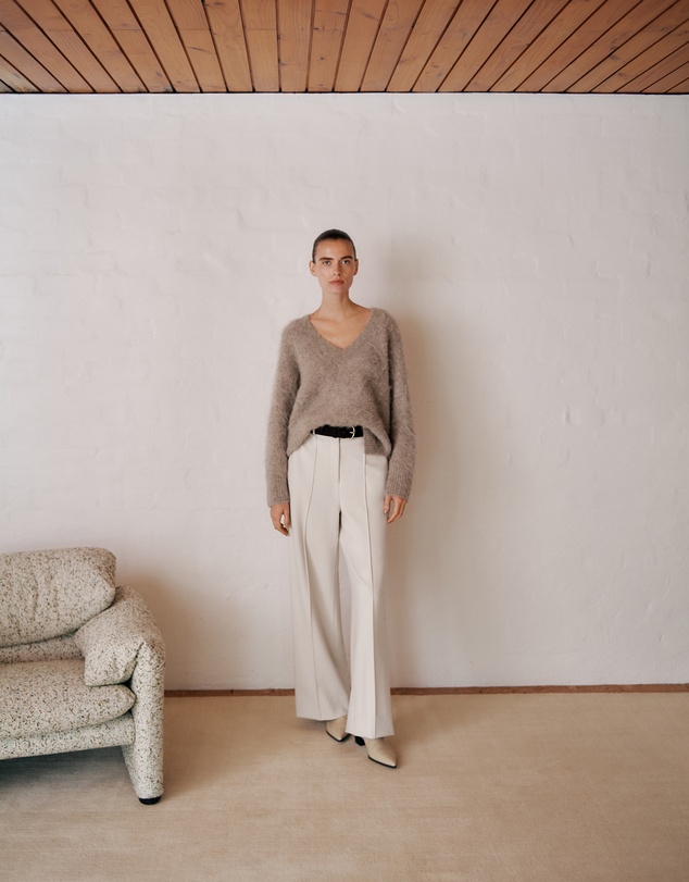 Trenery - Ponte Tailored Wide Leg Pant in Stone