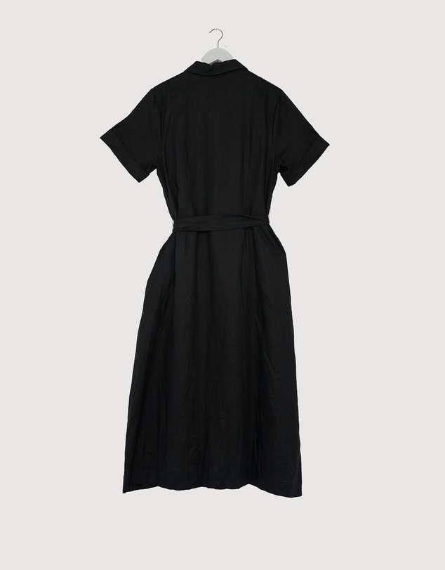 Revibe - Repaired AERE Orien Tuck Waist Linen Shirt Dress - AU 16