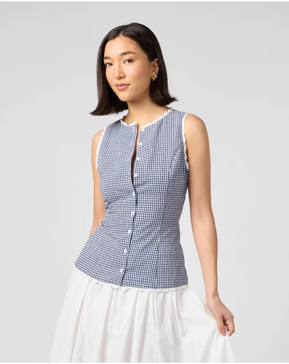MVN - Gingham Lace Trim Top