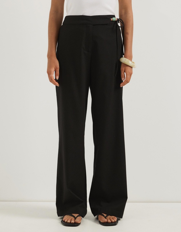 Atmos&Here - Ayla Linen Blend Pants With Bead Tie Detail