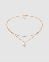 Elli Jewelry - Necklace Choker Layer Cross Pendant with Zirconia in 925 Sterling Silver Gold Plated