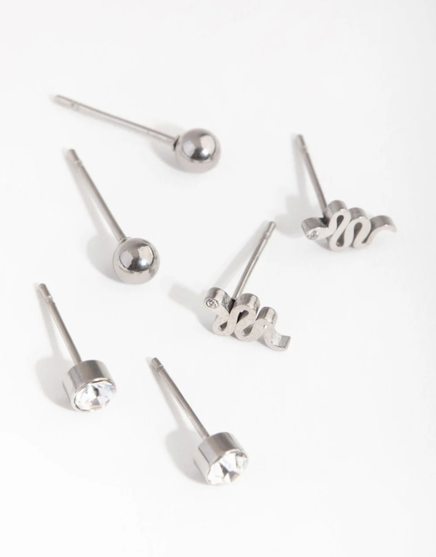 Lovisa - Titanium Diamante Snake Stud Pack Earrings