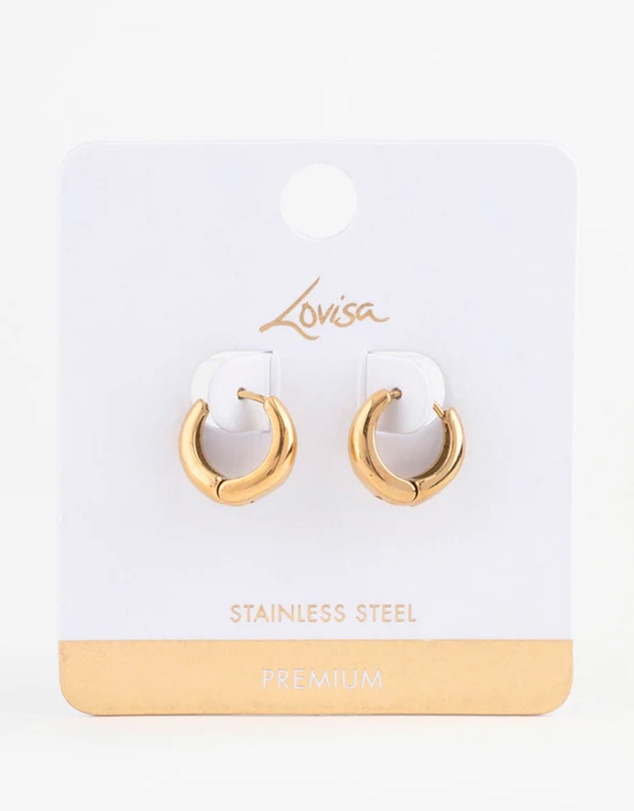 Lovisa - Waterproof Gold Plated Stainless Steel Mini Drop Huggie Earrings