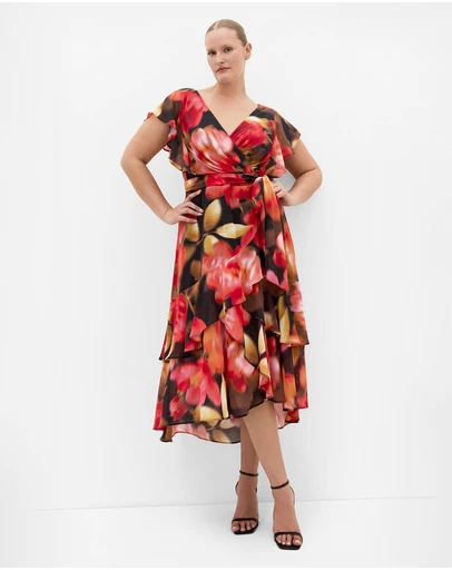City Chic - Plus size Demure Floral Maxi Dress - scarlet red