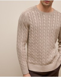 Trenery - Linen Cotton Cable Crew in Stone