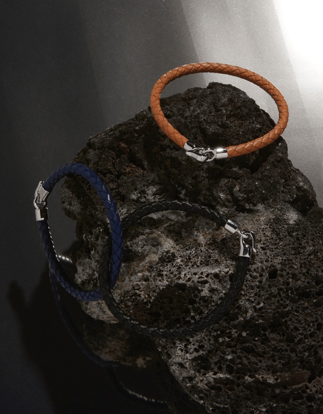 Najo - Mariner Black Leather & Steel Bracelet (21cm)