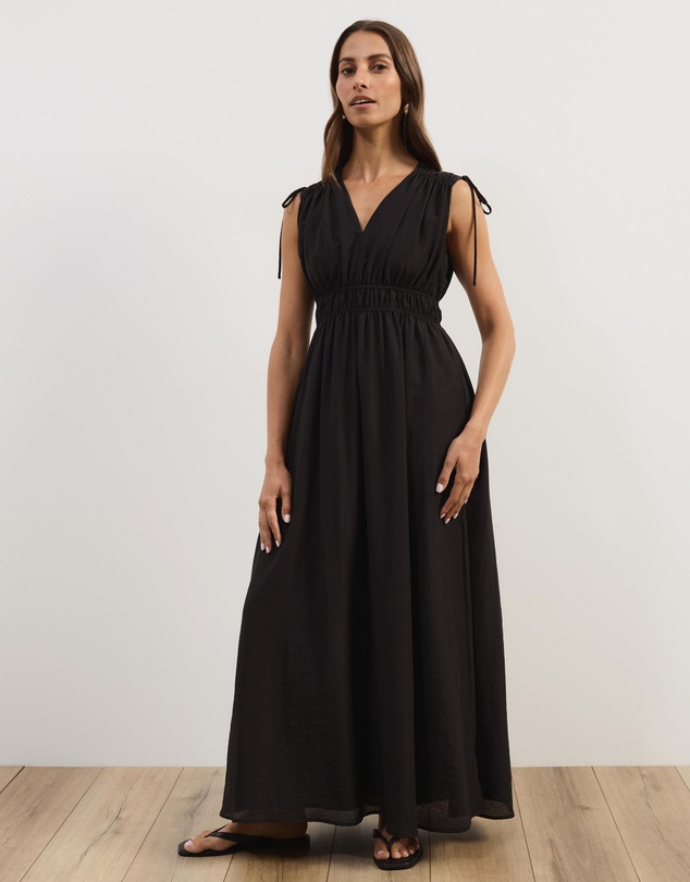 Atmos&Here - Luna Linen Blend Sleeveless Gathered Maxi Dress
