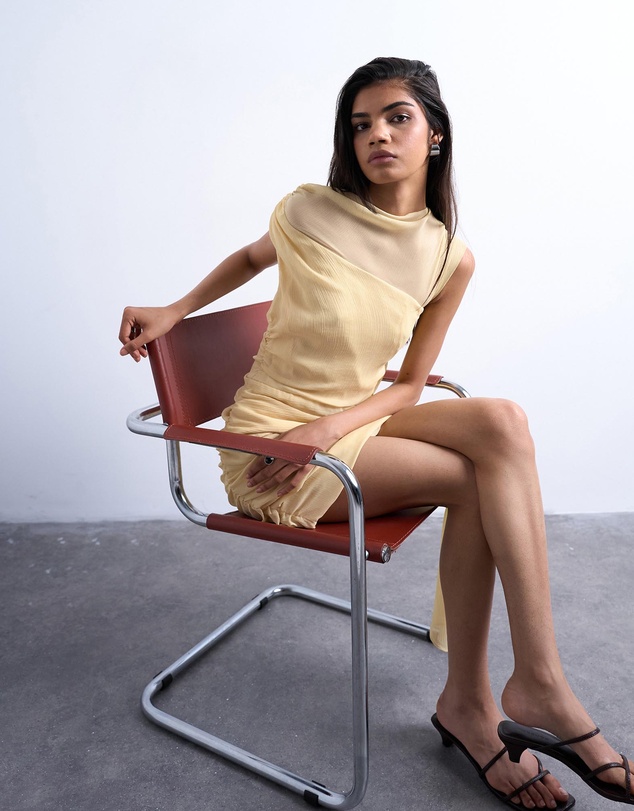 TOPSHOP - Grown On Shoulder Chiffon Mini Dress With Sash