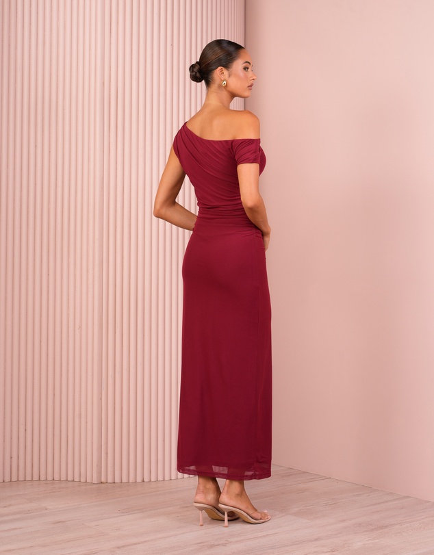 Azzurielle - Demi Ruching Mesh Maxi Dress