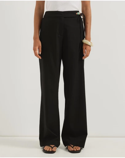 Atmos&Here - Ayla Linen Blend Pants With Bead Tie Detail