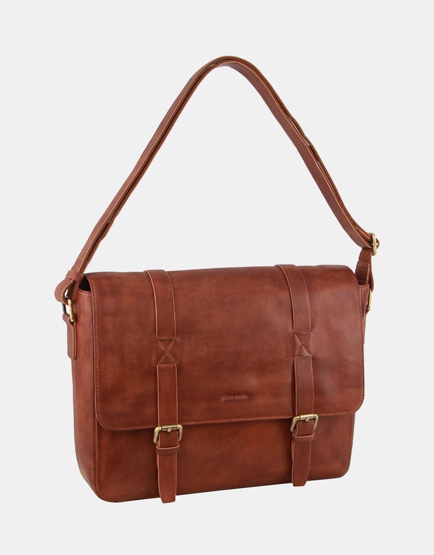 Pierre Cardin - Pierre Cardin Men's Rustic Leather Computer Satchel