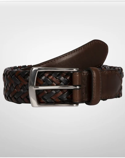 DENTS - Woven Leather Belt with Satin Nickel Buckle