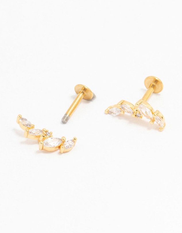 Lovisa - Gold Plated Surgical Steel Cubic Zirconia Marquise Crawler Flat Back 2-Pack