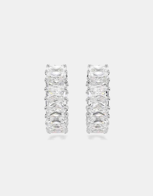 Swarovski - Matrix Hoop Earrings, Baguette Cut, White, Rhodium-Plated