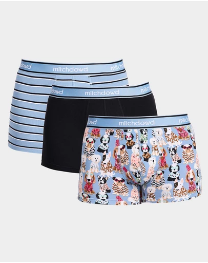 Mitch Dowd - Mitchdowd Dog Print Cotton Trunks 3 Pack