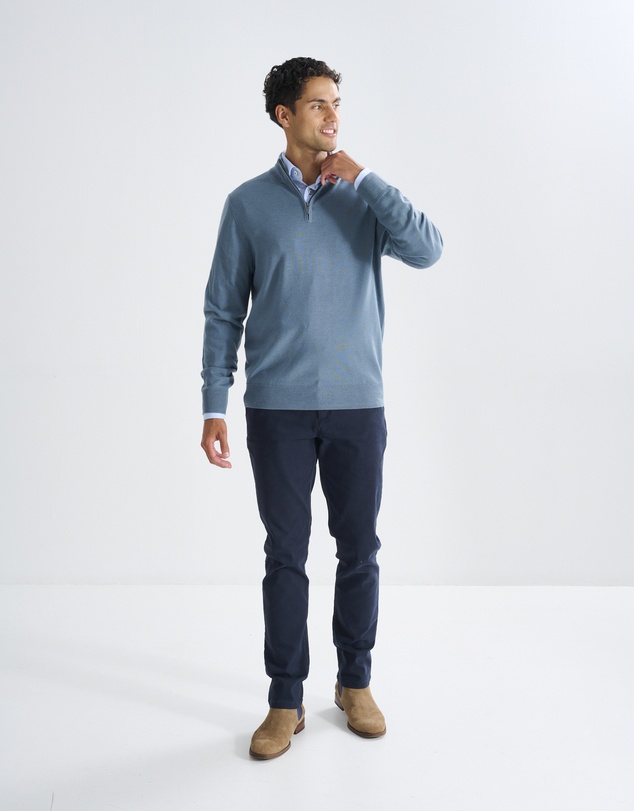 3 Wise Men - 3 Wise Men Harvey Zip Neck Merino Knit - Cement
