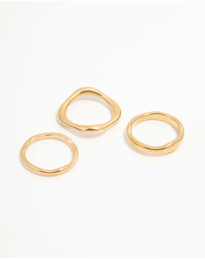 Lovisa - Waterproof Gold Plated Stainless Steel Organic Rings 3-Pack