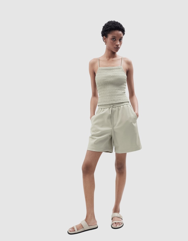 UNISON - Leather Look Shirred Top