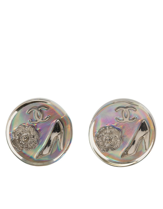 Pre-Loved by Azura Reborn - Pre-Loved CC Resin Holographic Camellia Round Clip On Earrings