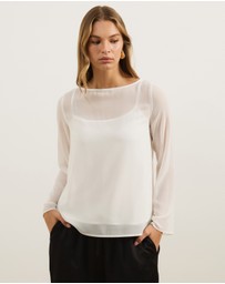 Atmos&Here - Leah Chiffon Boat Neck Long Sleeve Top